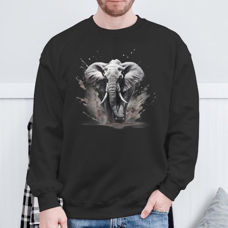 Elefant Zeichnung Tierdruck Splash Wildlife Natur Motiv Sweatshirt Geschenke für alte Männer