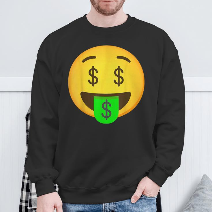 Emoticon Money Mouth Face With Dollar Sign Eyes Rich Sweatshirt Gifts for Old Men