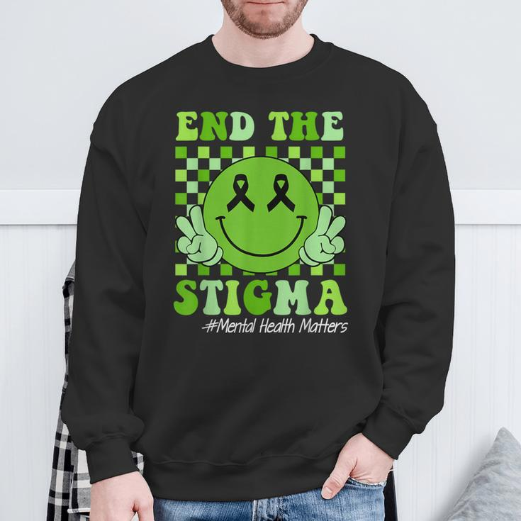 End The Stigma Mental Health Awareness Smile Face Green Sweatshirt Gifts for Old Men