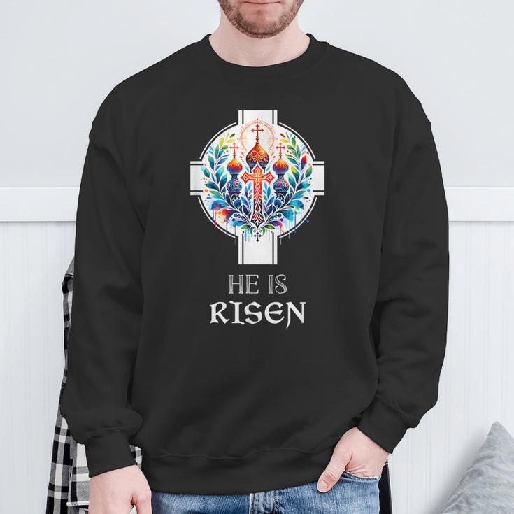 Er Ist Auferstandenes Kreuz Jesus Ostern Christliche Religiöse Männer Jugendliche Sweatshirt Geschenke für alte Männer