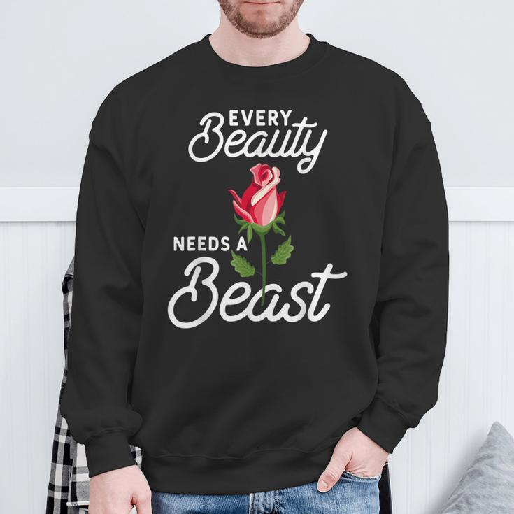 Every Beauty Needs A Beast Matching Couple Weightlifting Sweatshirt Gifts for Old Men