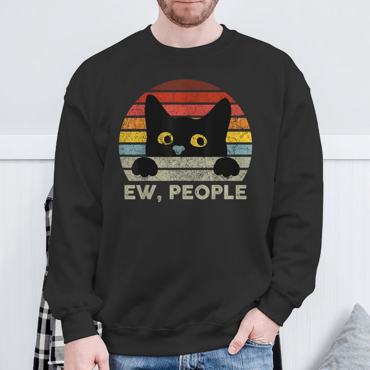 Ew People Vintage Black Cat For Cat Lover Cat Mom Cat Dad Sweatshirt Gifts for Old Men