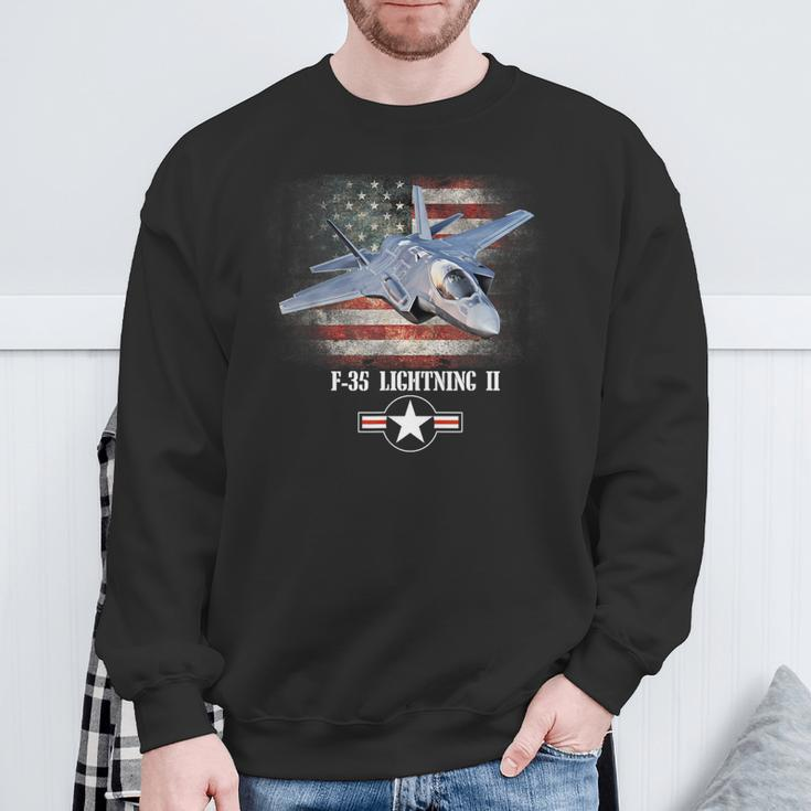 F-35 Lightning 2 Us Flag Proud Air Force Military Veteran Sweatshirt Gifts for Old Men