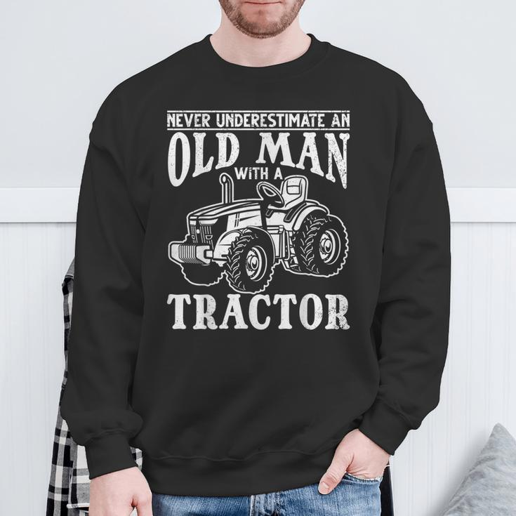 Farming Never Underestimate An Old Man With A Tractor Owners Sweatshirt Gifts for Old Men