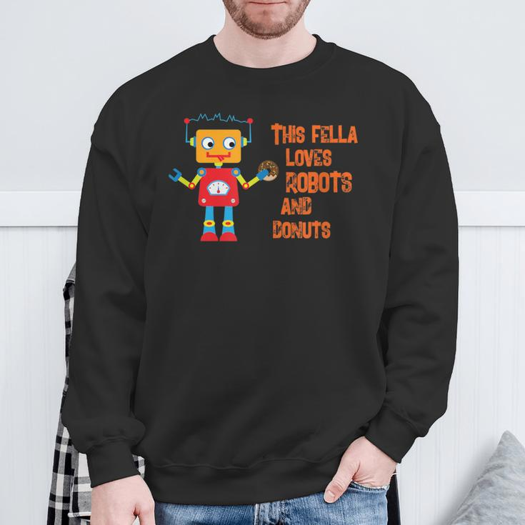 This Fella Loves Robots And Donuts Brain Food Merchandise Sweatshirt Gifts for Old Men