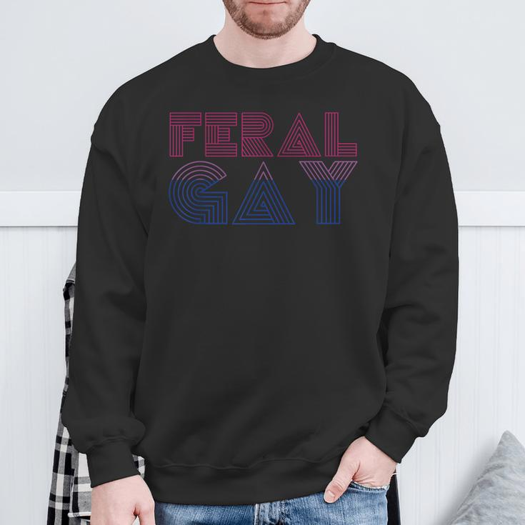 Feral Gay Lgbt Gay Bi Pan Trans Pride Meme Bisexual Flag Sweatshirt Gifts for Old Men