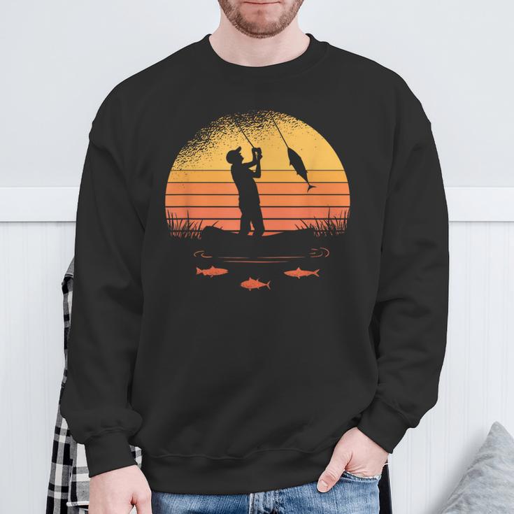 Fisherman Fisher Fishing Sunset Retro Vintage Sweatshirt Gifts for Old Men