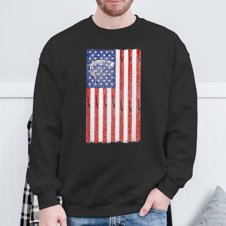 Fishing 4Th Of July Usa Flag Vintage Look Sweatshirt Gifts for Old Men