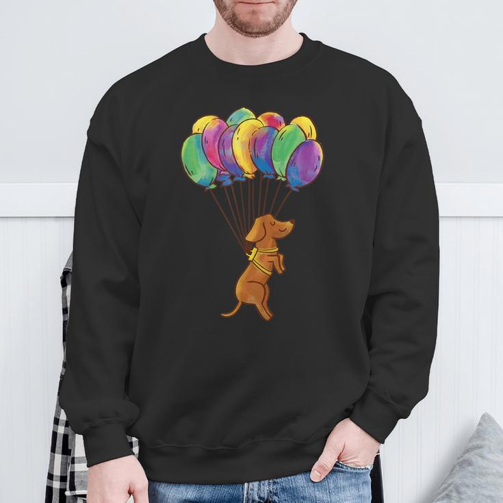 Fliegender Hund und Bunte Ballons Unisex Sweatshirt für Damen und Herren Geschenke für alte Männer