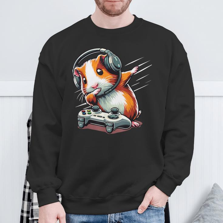 Fluffy Cavy Gamer Guinea Pig Video Gamer Lover Dab Sweatshirt Gifts for Old Men