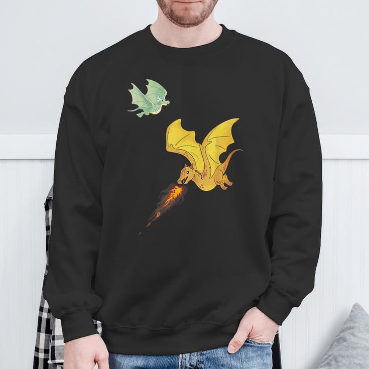 Flying Dragons & Flames Lizard Wyverns Sweatshirt Gifts for Old Men