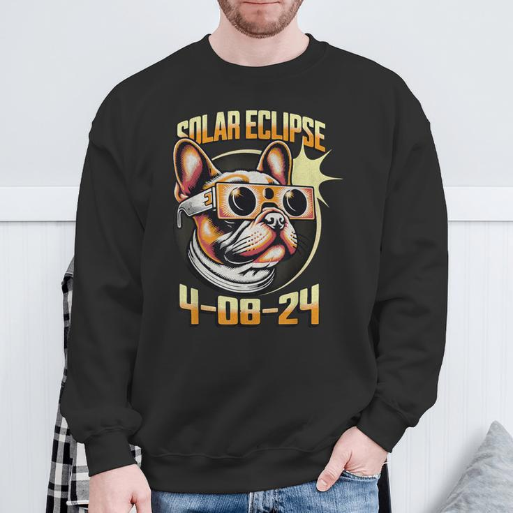 French Bulldog Wearing Solar Eclipse Glasses 2024 Sweatshirt Gifts for Old Men