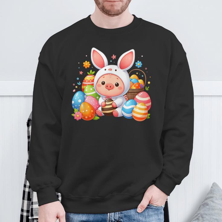 Frohe Ostern Schwein Im Häschen Kostüm Sweatshirt Geschenke für alte Männer