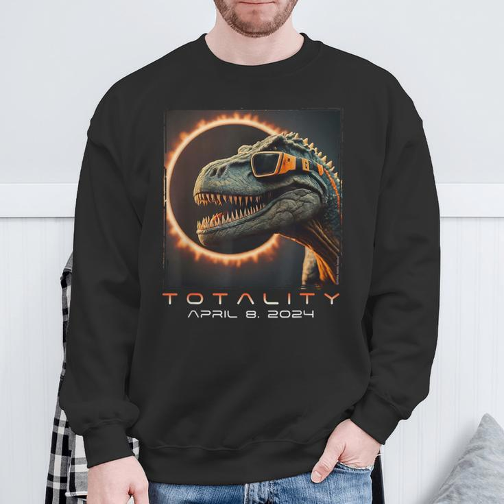 Fun Dinosaur T-Rex Totality April 8 2024 Total Solar Eclipse Sweatshirt Gifts for Old Men