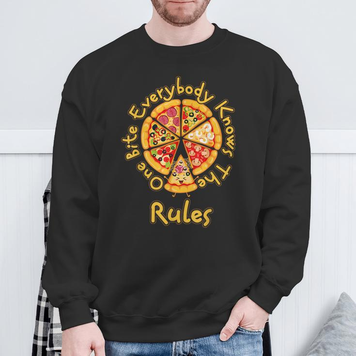 1 One Bite Everybody Knows Rules Pizza Food Lover Sweatshirt Gifts for Old Men