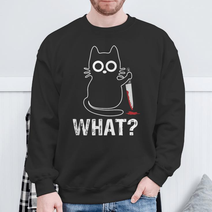 What Cat With Knife Graphic Sweatshirt Gifts for Old Men