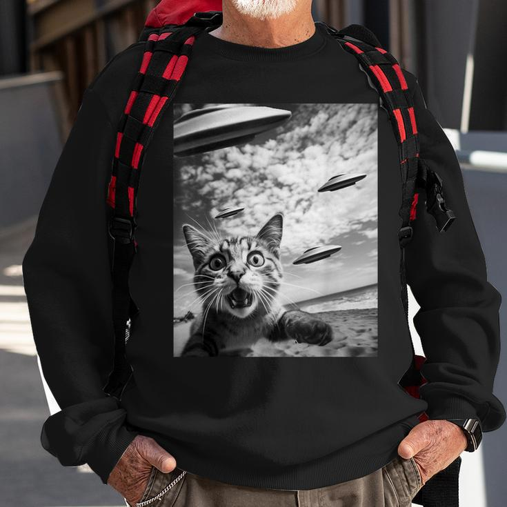 Cat Selfie With Alien Ufos Sweatshirt Gifts for Old Men