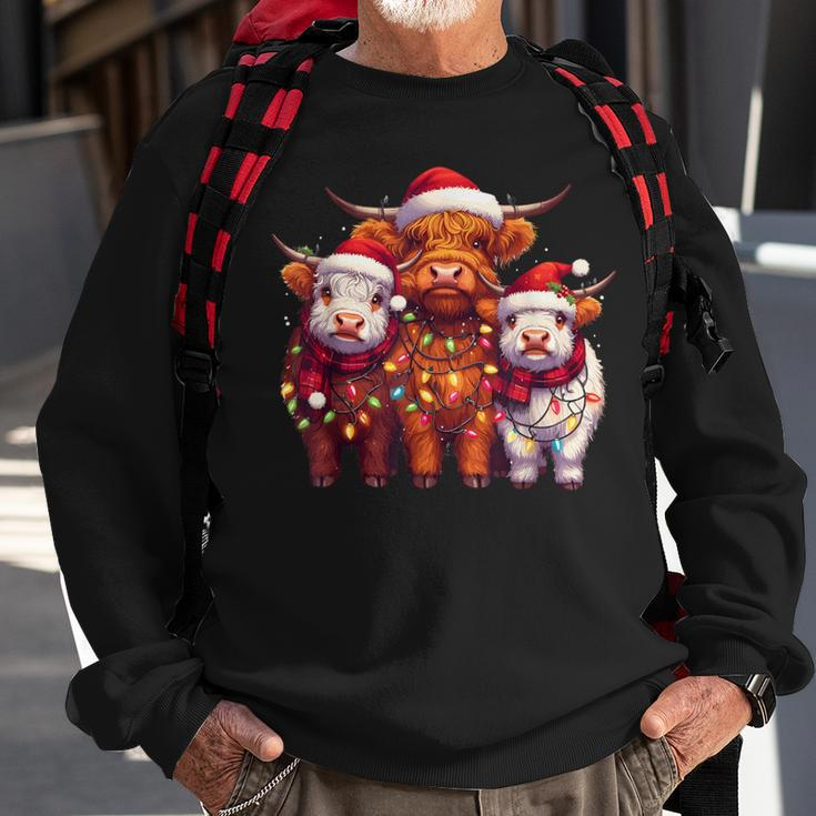 Christmas Cows Wearing Xmas Hat Light Cows Lover Farm Sweatshirt Gifts for Old Men