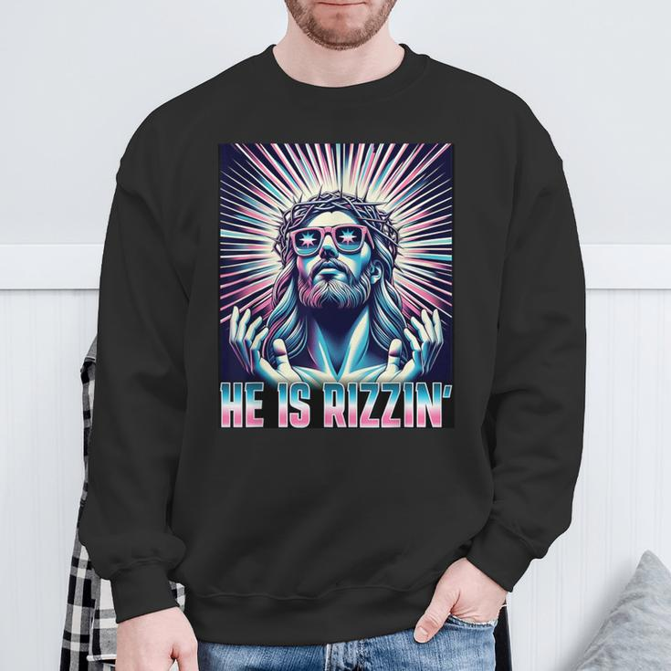 Easter Resurrection Rizz Meme He Is Rizzin Jesus Sweatshirt Gifts for Old Men