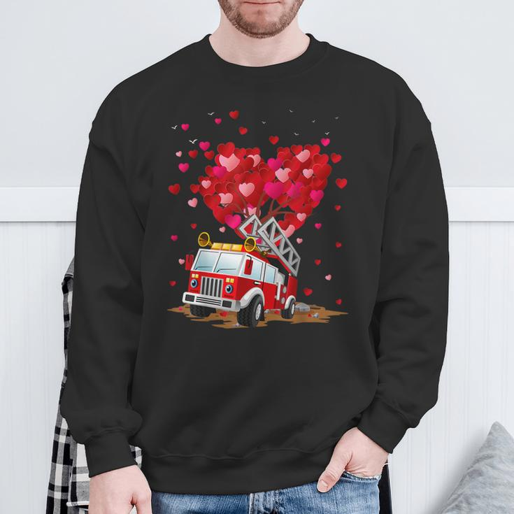 Fire Truck Lover Heart Shape Fire Truck Valentines Day Sweatshirt Gifts for Old Men