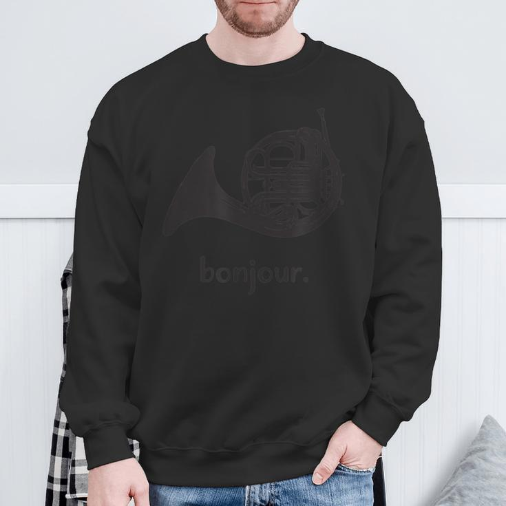 French Horn Bonjour Band Sayings Sweatshirt Gifts for Old Men