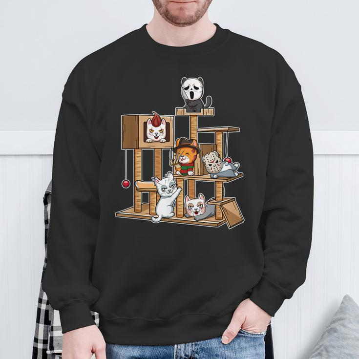 Horror Movie Kitten Playing On Cat Tree Sweatshirt Gifts for Old Men