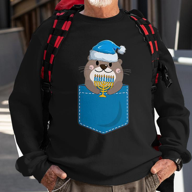 Jewish Otter Santa Menorah In Pocket Hanukkah Pajamas Sweatshirt Gifts for Old Men