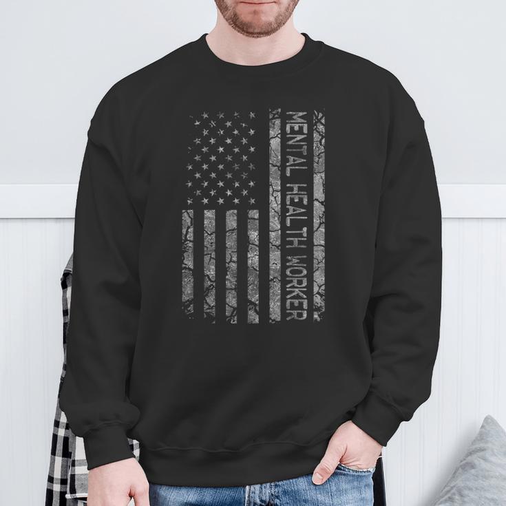 Job Title Worker American Flag Mental Health Worker Sweatshirt Gifts for Old Men