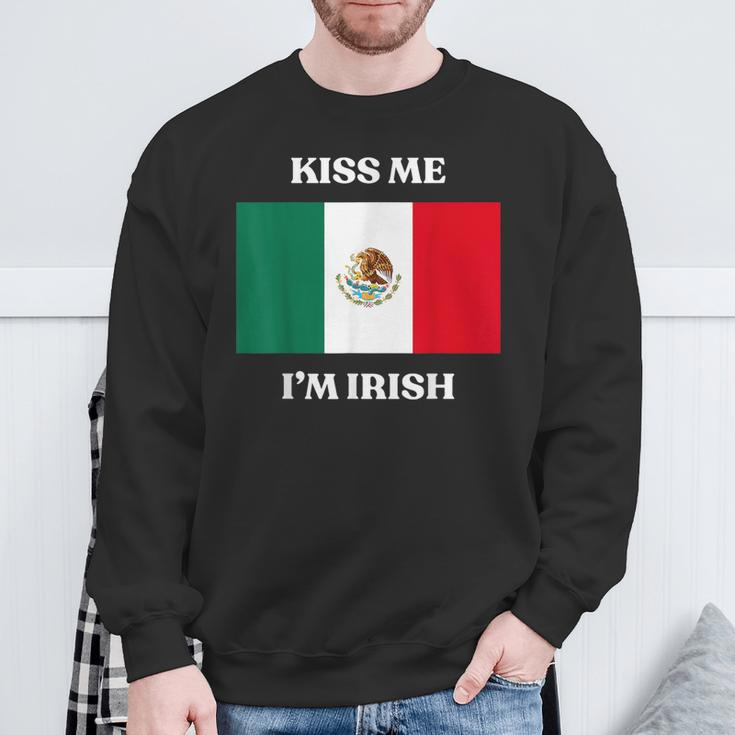 Kiss Me I'm Irish St Patrick's Irish Beer Mexico Flag Sweatshirt Gifts for Old Men