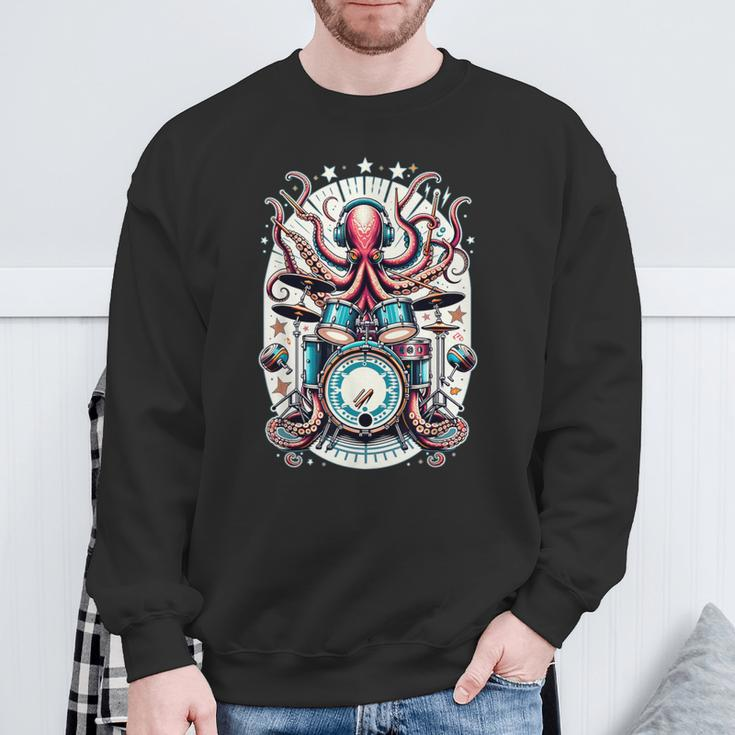 Octopus Playing Drums Drummer Music Lover Percussions Sweatshirt Gifts for Old Men