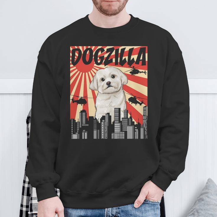 Retro Japanese Dogzilla Maltese Sweatshirt Gifts for Old Men