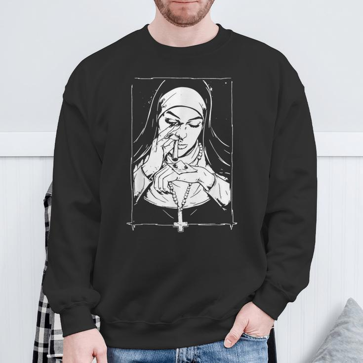 Unholy Drug Nun Costume Dark Satanic Essential Horror Sweatshirt Gifts for Old Men