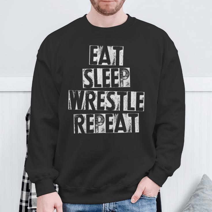 Vintage Wrestler Wrestling Eat Sleep Wrestle Repeat Sweatshirt Gifts for Old Men