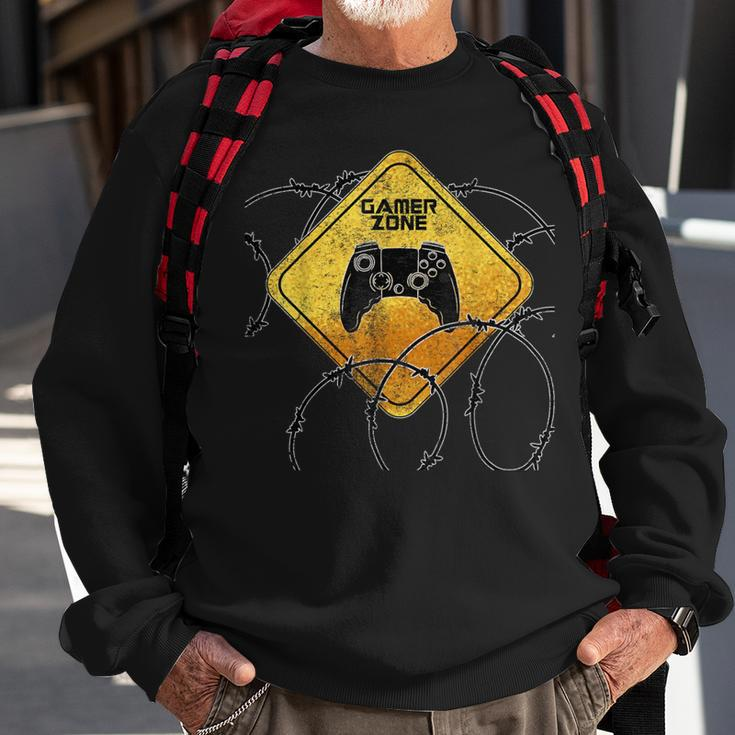 Gamer Zone Sign Warning Video Games Place Boys Sweatshirt Gifts for Old Men