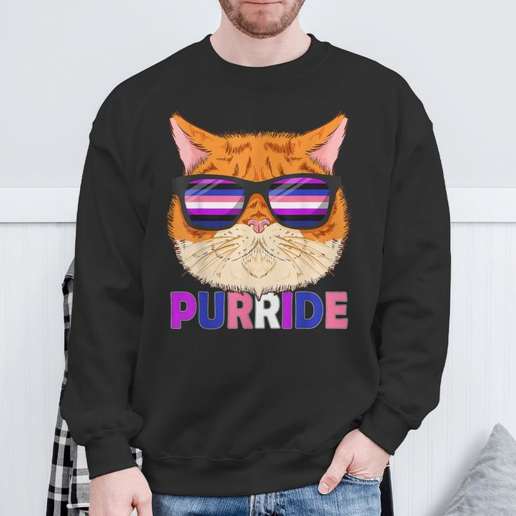Genderfluid Purride Cat Kitten Sunglasses Gay Pride Sweatshirt Gifts for Old Men