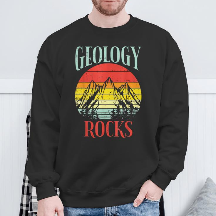 Geology Rocks Mountain Retro Science Pun Geologist Nerd Sweatshirt Gifts for Old Men
