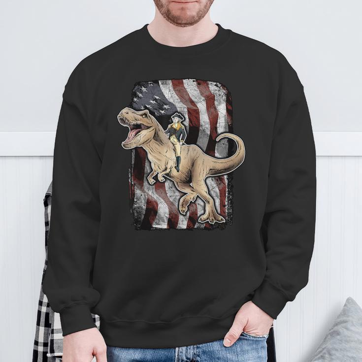 George Washington Riding T-Rex Dinosaur Sweatshirt Gifts for Old Men