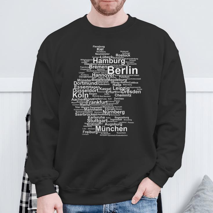 Germany Map Silhouette Towns Cities Berlin Hamburg Travel Sweatshirt Gifts for Old Men