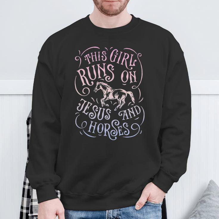 This Girl Runs Jesus And Horses Horse Riding Equestrian Sweatshirt Gifts for Old Men