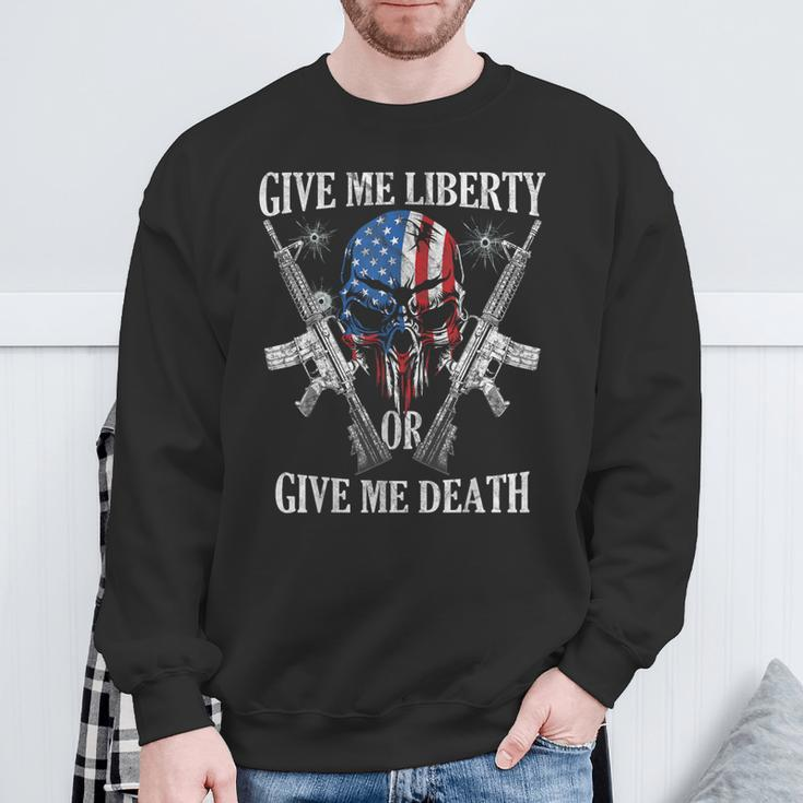 Give Me Liberty Or Give Me Death Skull Ar-15 American Flag Sweatshirt Gifts for Old Men