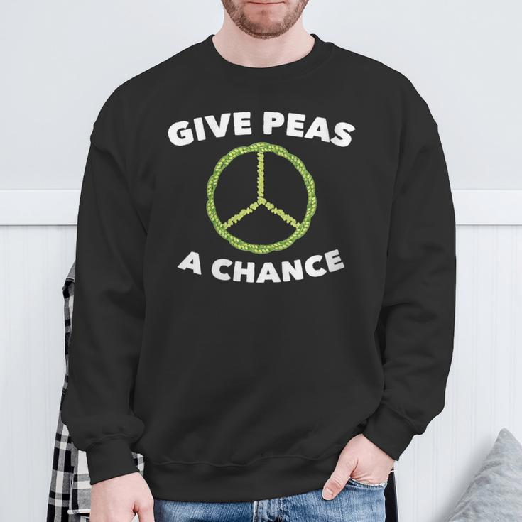Give Peas A Chance Pun Vegan Vegetarian Sweatshirt Gifts for Old Men