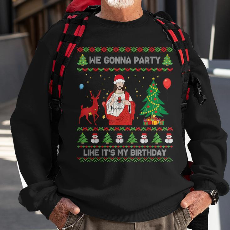 We Gonna Party Like It's My Birthday Jesus Ugly Christmas Sweatshirt Gifts for Old Men