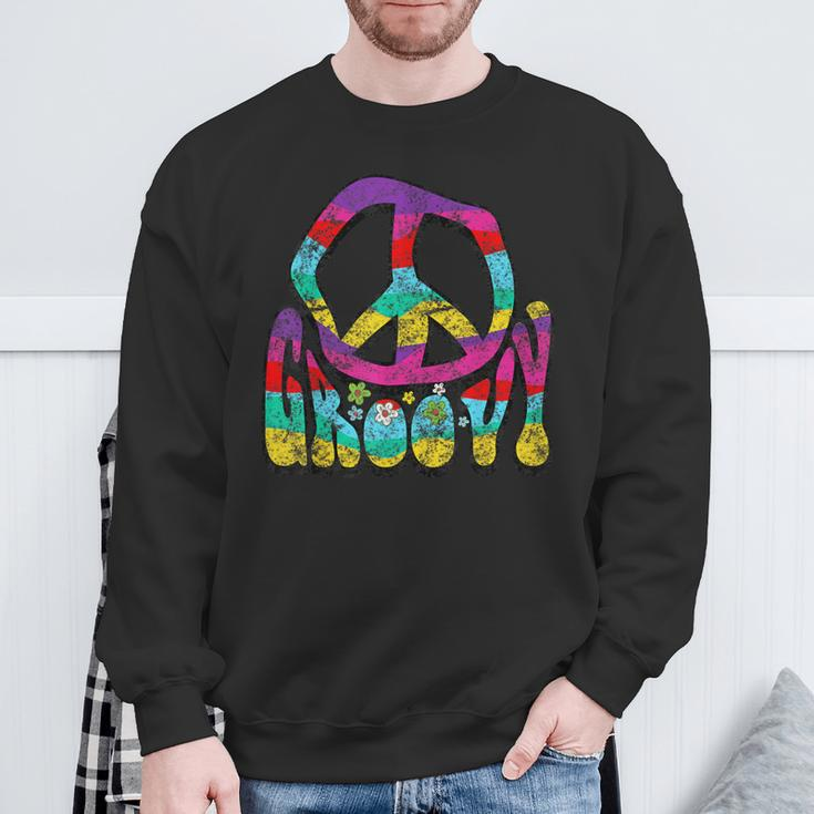 Groovy Hippie 60S 70S Distressed Peace Sign Retro Sweatshirt Gifts for Old Men