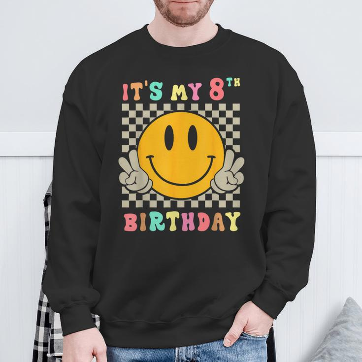Groovy Hippie Smile Face It's My 8Th Birthday Happy 8 Year Sweatshirt Gifts for Old Men