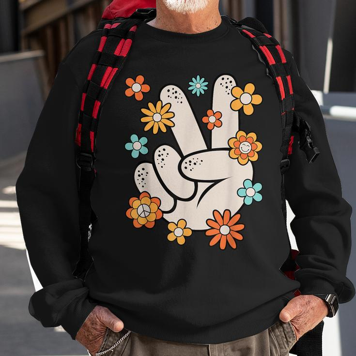 Groovy Peace Hand Sign Hippie Theme Party Outfit 60S 70S Sweatshirt Gifts for Old Men