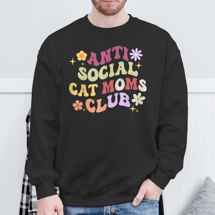 Groovy Retro Anti Social Cat Moms Club Mother's Day Sweatshirt Gifts for Old Men