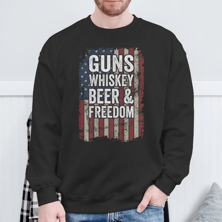 Guns Whisky Beer And Freedom Pro Gun Usa On Back Sweatshirt Gifts for Old Men