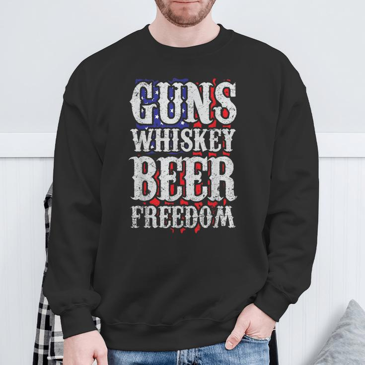 Guns Whisky Beer And Freedom Us Flag Sweatshirt Gifts for Old Men