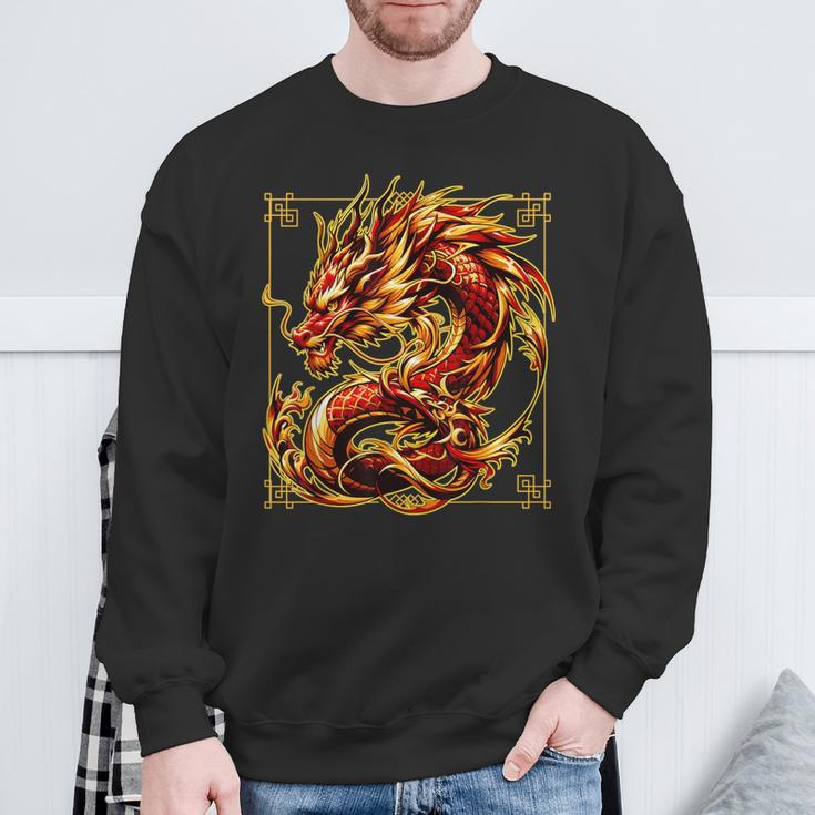 Happy Chinese New Year 2024 Lunar New Year Red Dragon Sweatshirt Gifts for Old Men