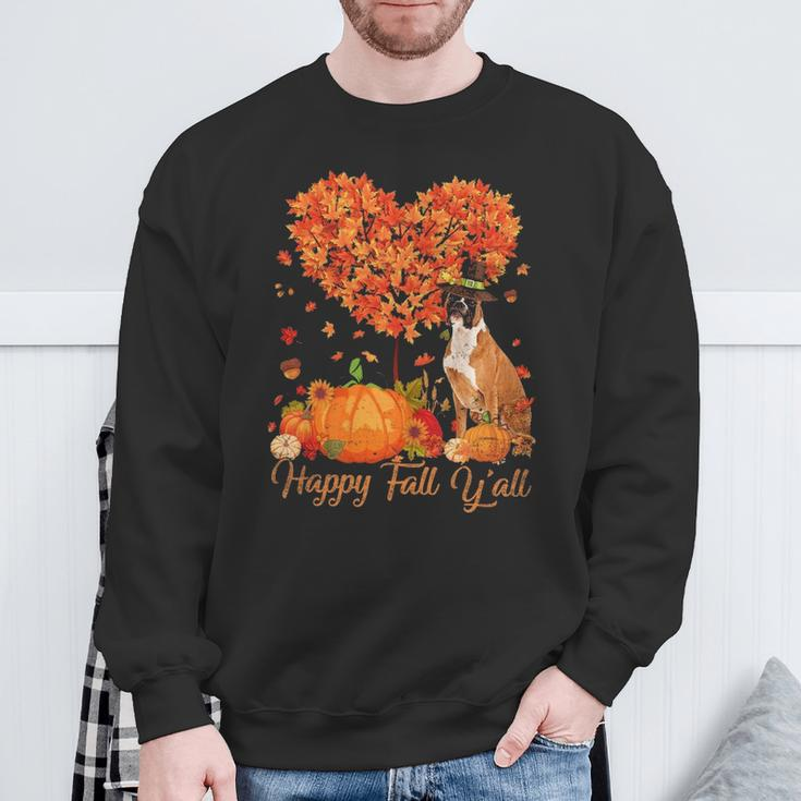 Happy Fall Y'all Boxer Dog Pumpkin Thanksgiving Sweatshirt Gifts for Old Men
